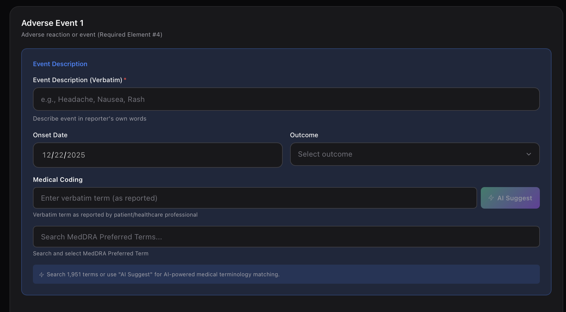 AURA MedDRA Coding - AI-powered medical terminology classification for adverse events
